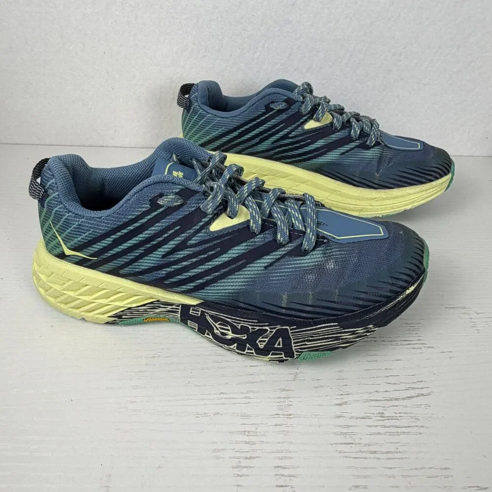 Hoka One One Womens 6.5 Speedgoat 4 Blue Trail Running Shoes Vibram